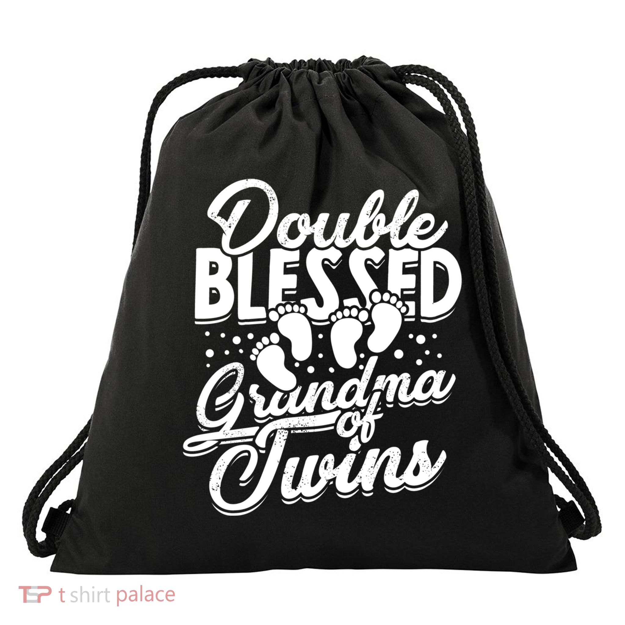 Double Blessed Grandma Of Twins Family Grandson Gift Drawstring Bag