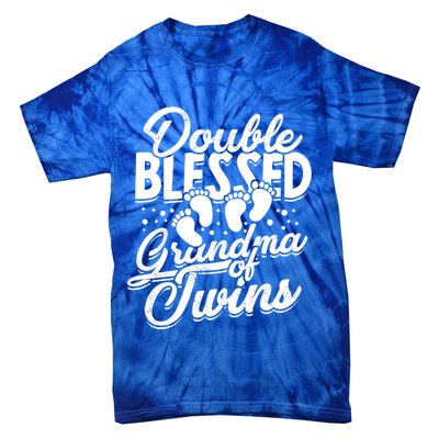 Double Blessed Grandma Of Twins Family Grandson Gift Tie-Dye T-Shirt