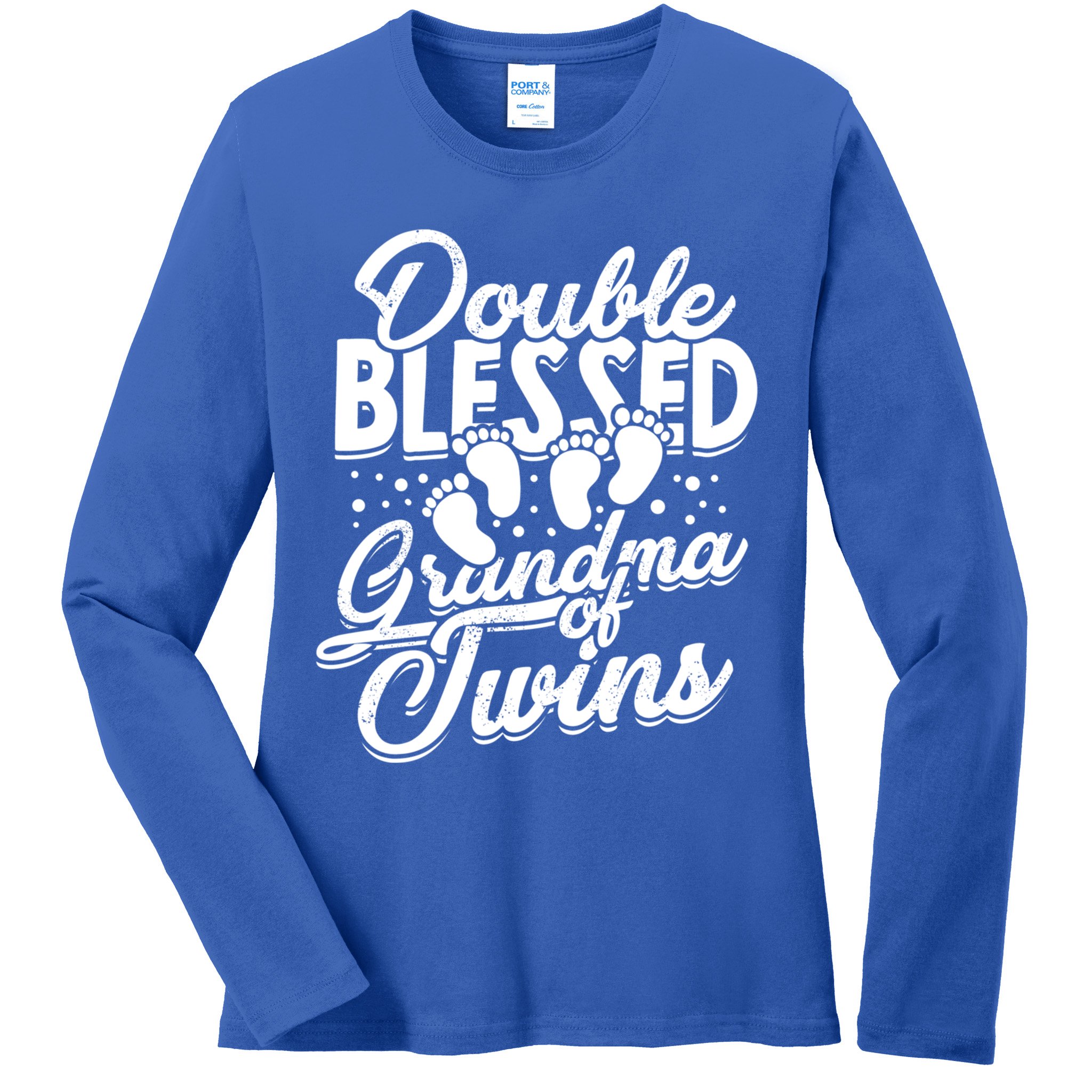 Double Blessed Grandma Of Twins Family Grandson Gift Ladies Long Sleeve Shirt