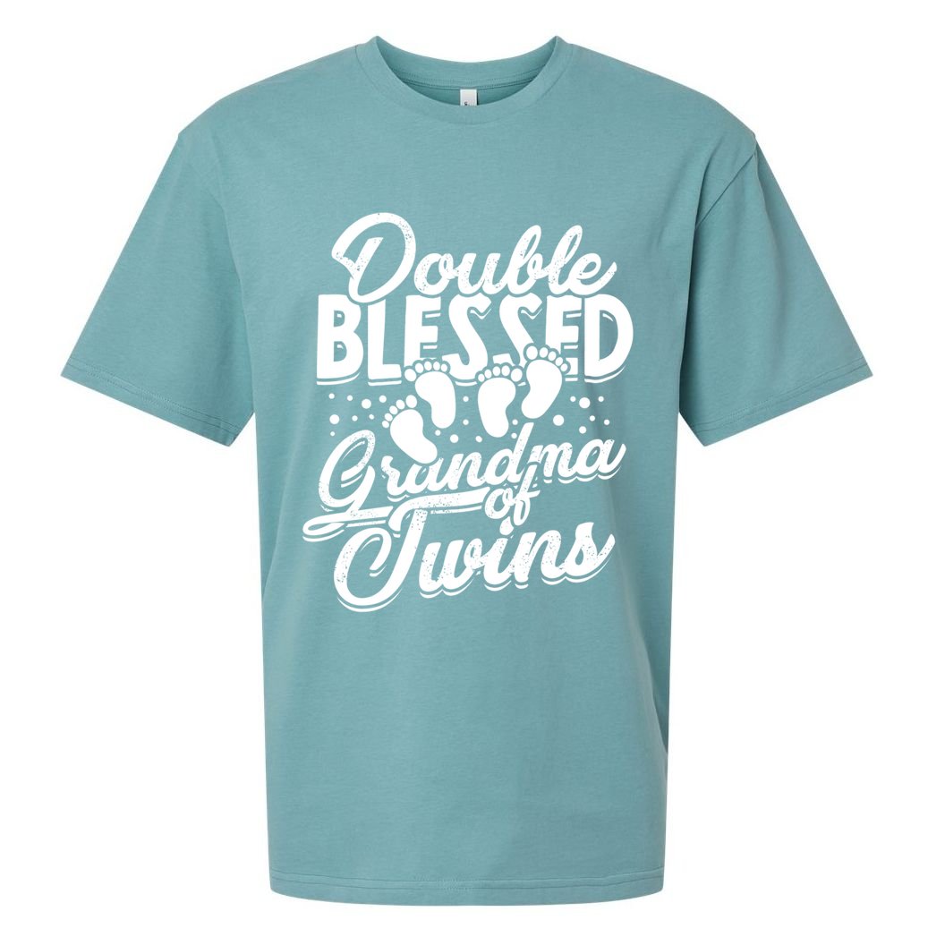 Double Blessed Grandma Of Twins Family Grandson Gift Sueded Cloud Jersey T-Shirt
