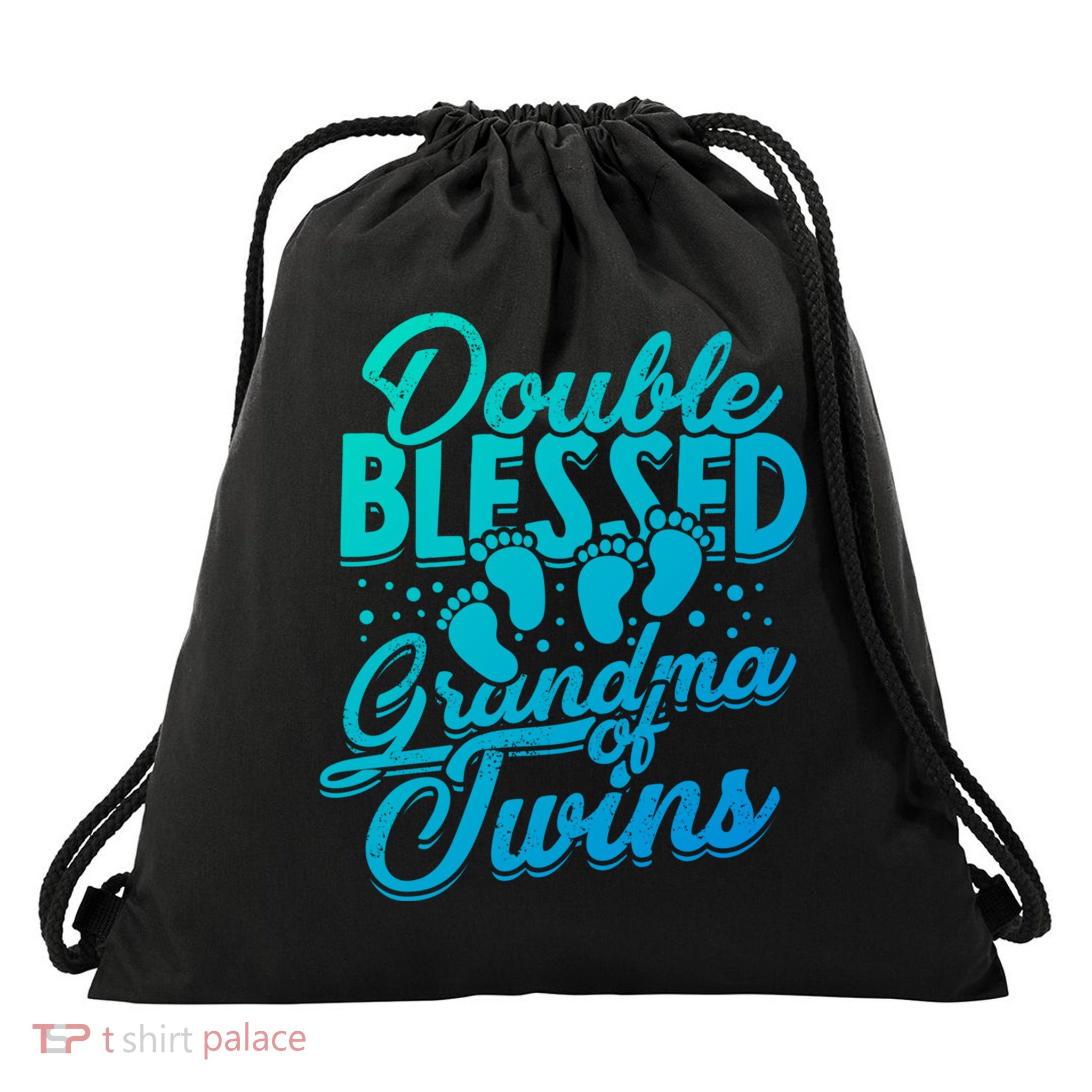 Double Blessed Grandma Of Twins Family Grandson Gift Drawstring Bag