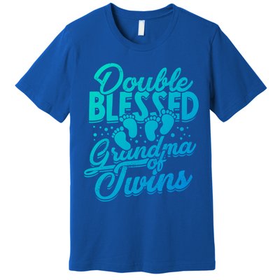 Double Blessed Grandma Of Twins Family Grandson Gift Premium T-Shirt