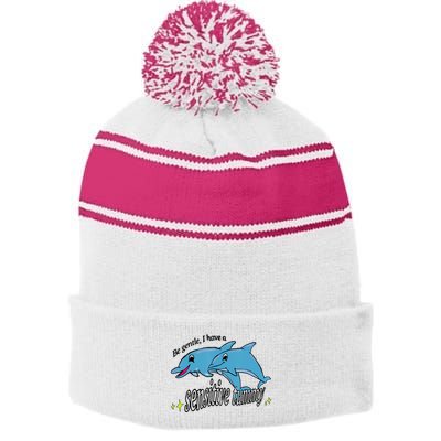 Dolphin Be Gentle I Have A Sensitive Tummy Funny Dolphin Stripe Pom Pom Beanie