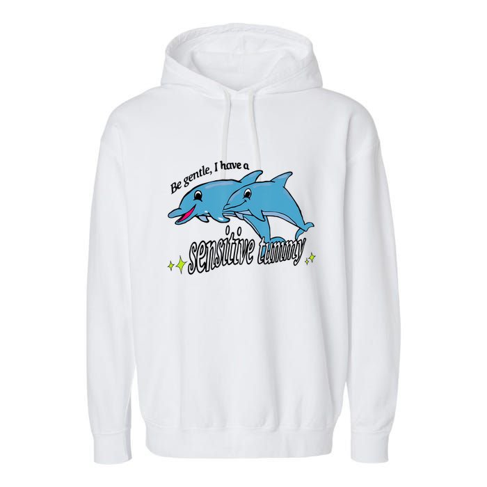 Dolphin Be Gentle I Have A Sensitive Tummy Funny Dolphin Garment-Dyed Fleece Hoodie