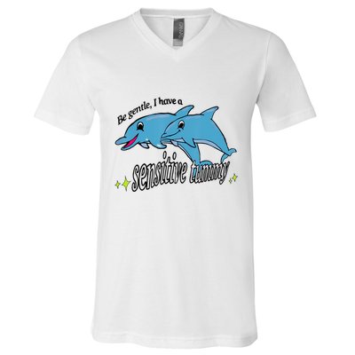Dolphin Be Gentle I Have A Sensitive Tummy Funny Dolphin V-Neck T-Shirt