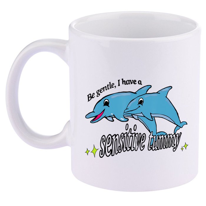 Dolphin Be Gentle I Have A Sensitive Tummy Funny Dolphin 11oz C Handle Ceramic Mug
