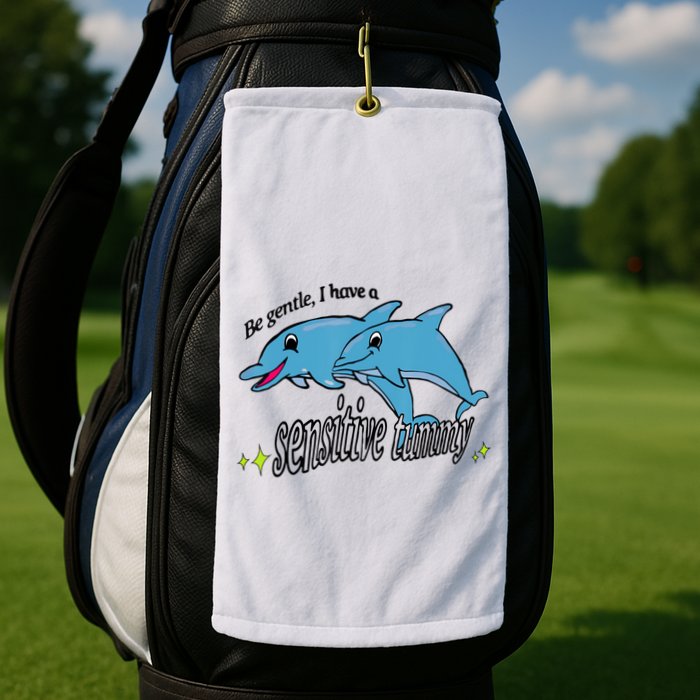 Dolphin Be Gentle I Have A Sensitive Tummy Funny Dolphin Golf Towel