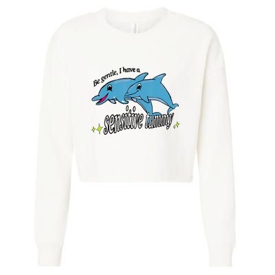 Dolphin Be Gentle I Have A Sensitive Tummy Funny Dolphin Cropped Pullover Crew