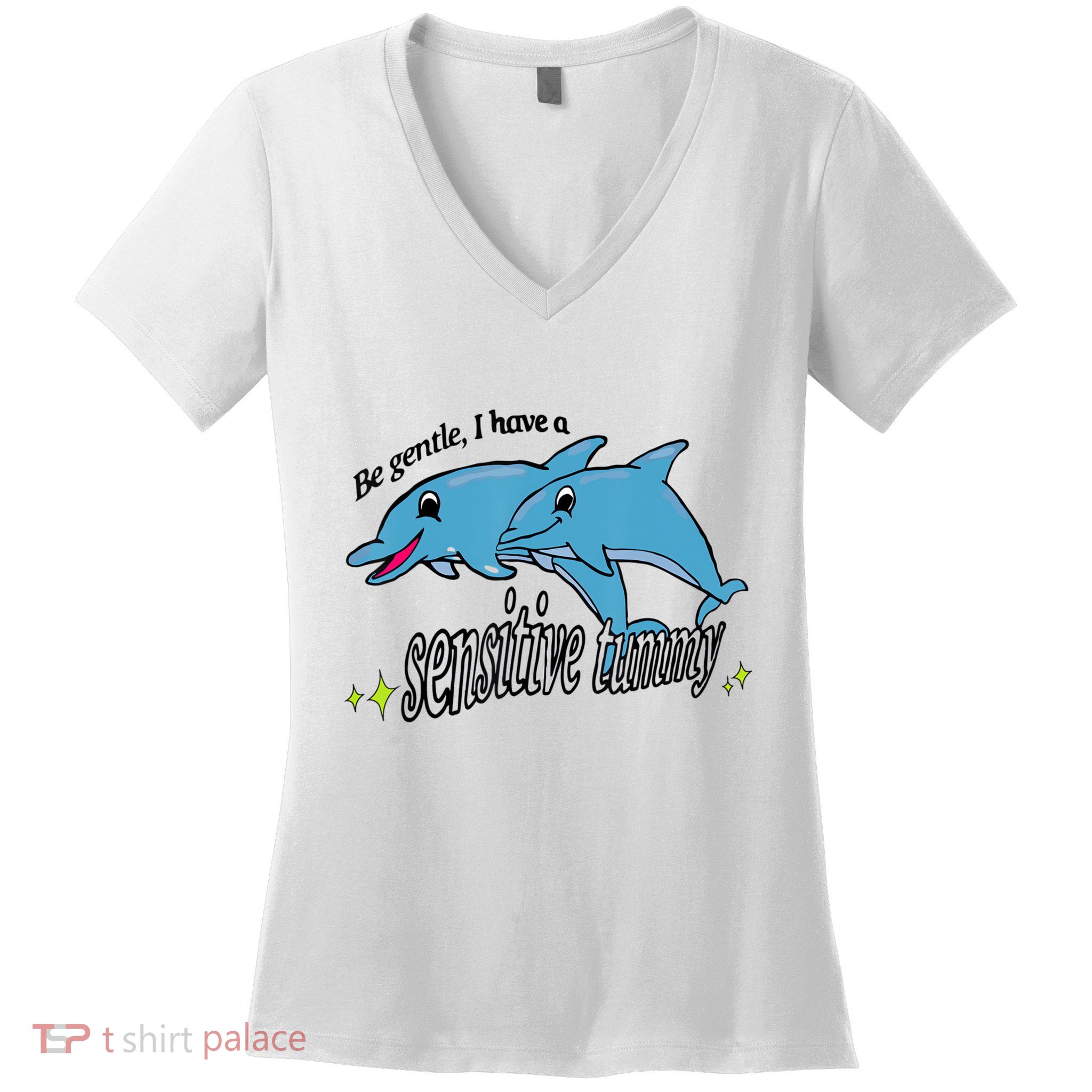 Dolphin Be Gentle I Have A Sensitive Tummy Funny Dolphin Women's V-Neck T-Shirt