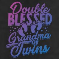 Double Blessed Grandma Of Twins Family Grandson Gift 7 Panel Mesh Trucker Snapback Hat
