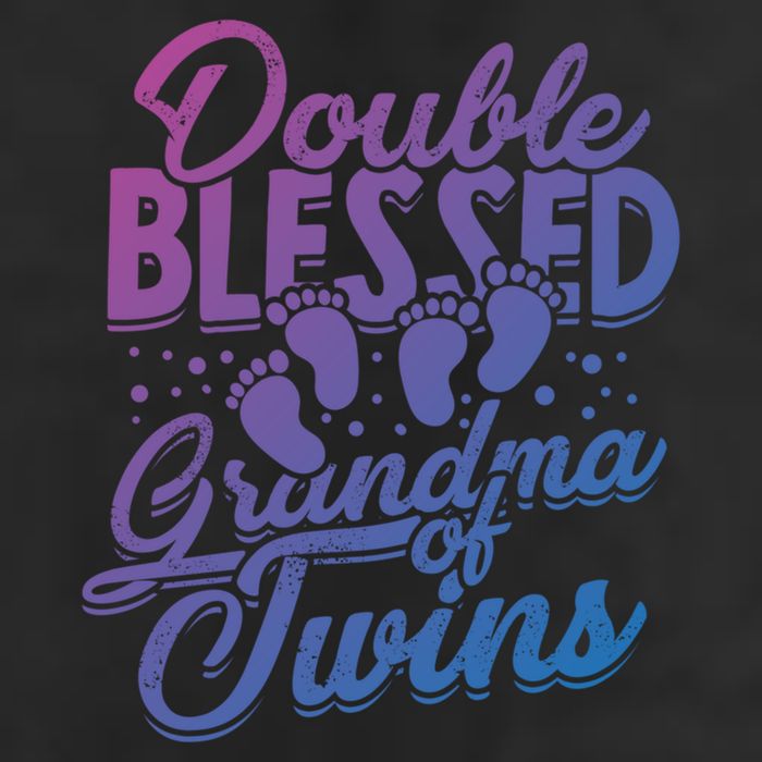 Double Blessed Grandma Of Twins Family Grandson Gift 7 Panel Mesh Trucker Snapback Hat