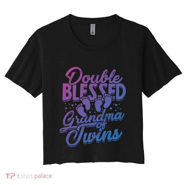 Double Blessed Grandma Of Twins Family Grandson Gift Crop Top
