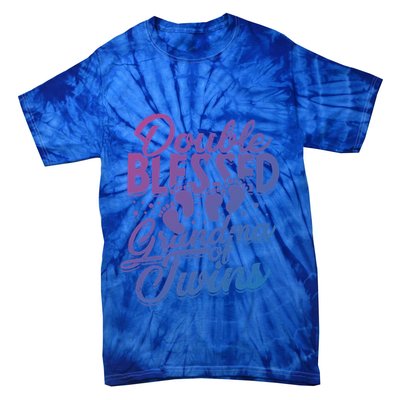 Double Blessed Grandma Of Twins Family Grandson Gift Tie-Dye T-Shirt