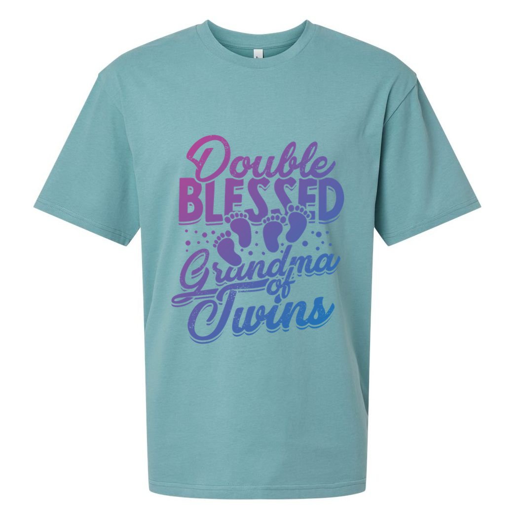 Double Blessed Grandma Of Twins Family Grandson Gift Sueded Cloud Jersey T-Shirt