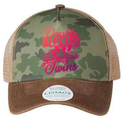 Double Blessed Grandma Of Twins Family Grandson Gift Legacy Tie Dye Trucker Hat
