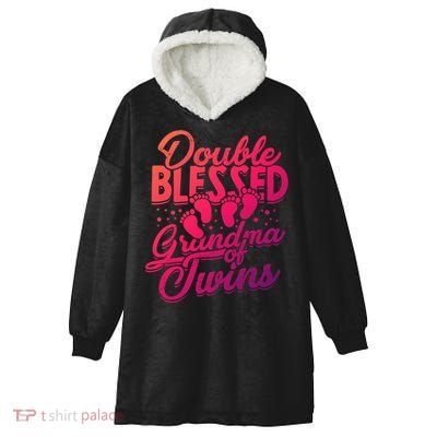 Double Blessed Grandma Of Twins Family Grandson Gift Hooded Wearable Blanket