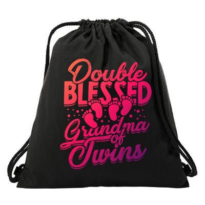 Double Blessed Grandma Of Twins Family Grandson Gift Drawstring Bag