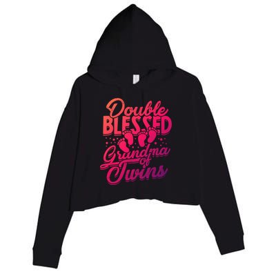 Double Blessed Grandma Of Twins Family Grandson Gift Crop Fleece Hoodie