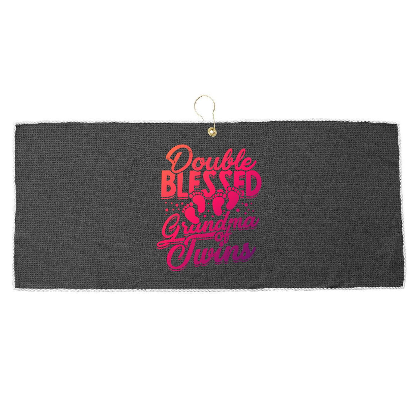 Double Blessed Grandma Of Twins Family Grandson Gift Large Microfiber Waffle Golf Towel