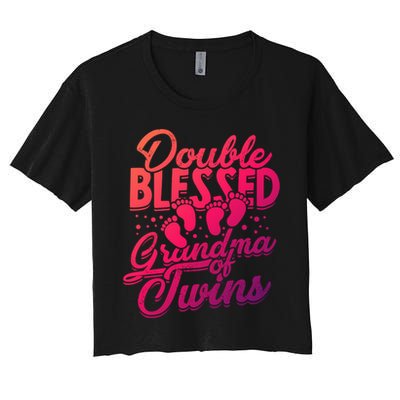 Double Blessed Grandma Of Twins Family Grandson Gift Crop Top