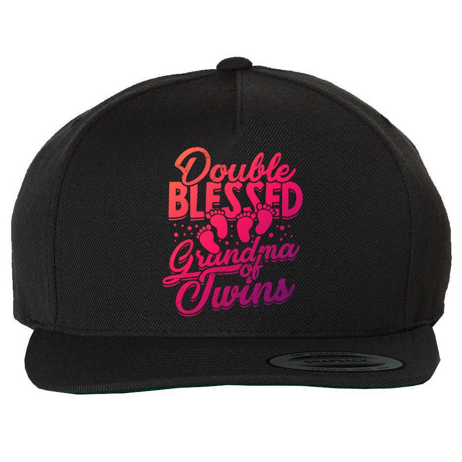 Double Blessed Grandma Of Twins Family Grandson Gift Wool Snapback Cap