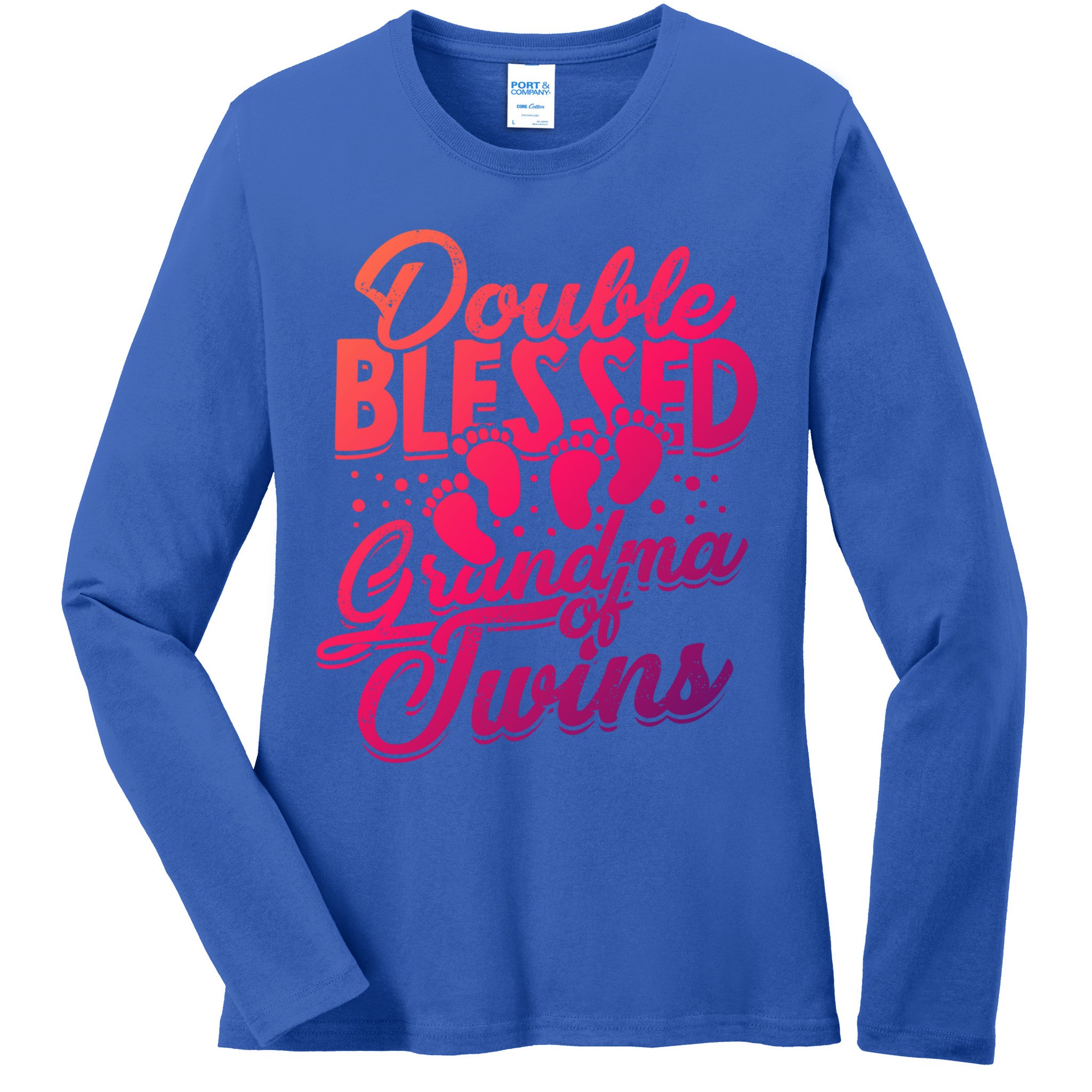 Double Blessed Grandma Of Twins Family Grandson Gift Ladies Long Sleeve Shirt