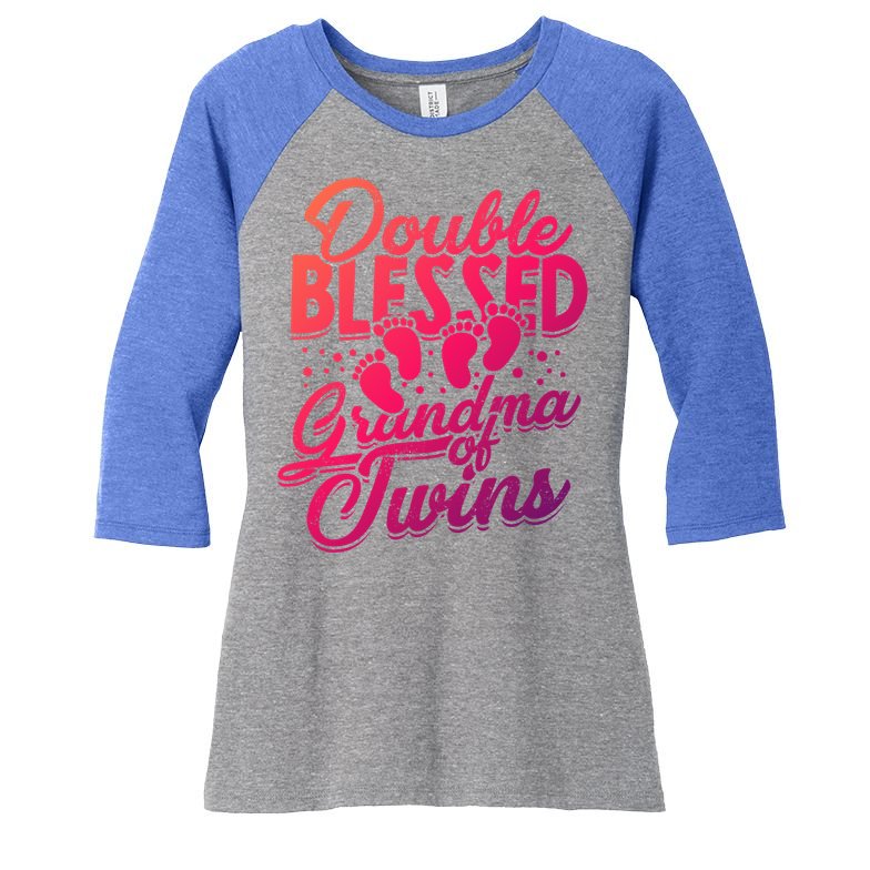 Double Blessed Grandma Of Twins Family Grandson Gift Women's Tri-Blend 3/4-Sleeve Raglan Shirt