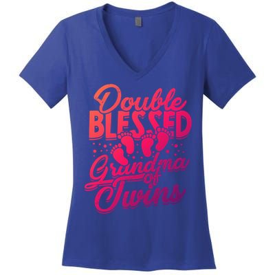 Double Blessed Grandma Of Twins Family Grandson Gift Women's V-Neck T-Shirt