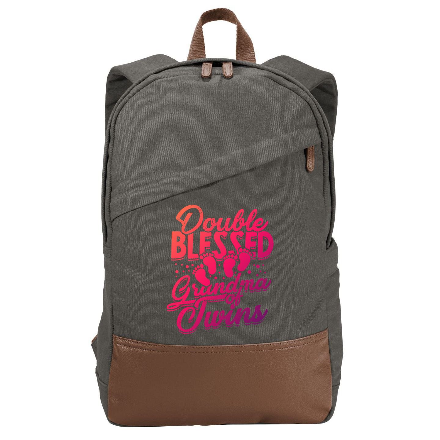 Double Blessed Grandma Of Twins Family Grandson Gift Cotton Canvas Backpack