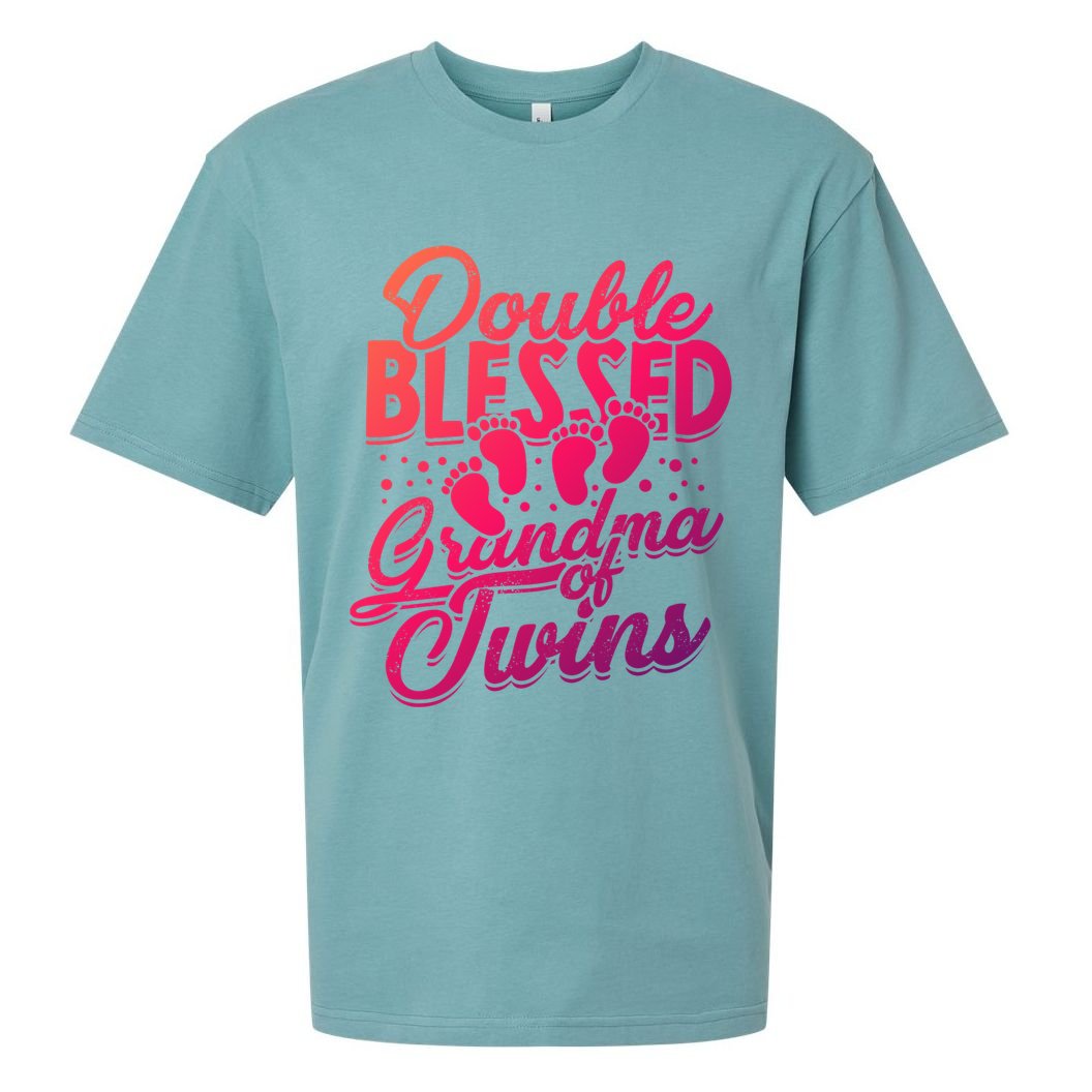Double Blessed Grandma Of Twins Family Grandson Gift Sueded Cloud Jersey T-Shirt