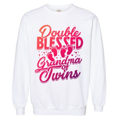 Double Blessed Grandma Of Twins Family Grandson Gift Garment-Dyed Sweatshirt