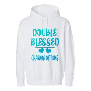 Double Blessed Grandma Of Twins Grandmother Gift Garment-Dyed Fleece Hoodie