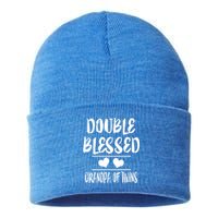 Double Blessed Grandpa Of Twins Grandfather Gift Sustainable Knit Beanie