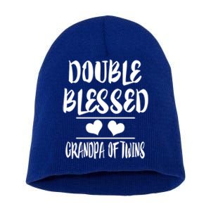 Double Blessed Grandpa Of Twins Grandfather Gift Short Acrylic Beanie