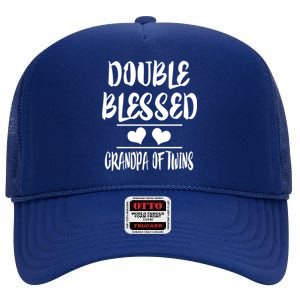 Double Blessed Grandpa Of Twins Grandfather Gift High Crown Mesh Back Trucker Hat