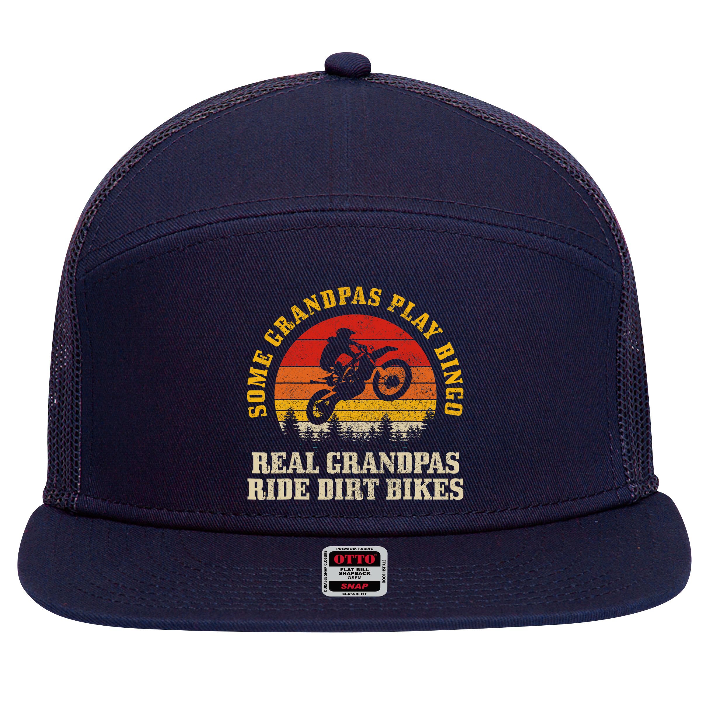 Dirt Bike Grandpa Vintage Motocross MX Motorcycle Biker Gift 7 Panel Mesh Trucker Snapback Hat