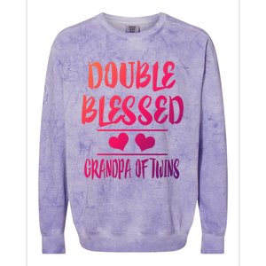 Double Blessed Grandpa Of Twins Grandfather Gift Colorblast Crewneck Sweatshirt