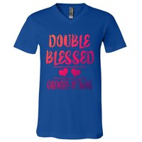 Double Blessed Grandpa Of Twins Grandfather Gift V-Neck T-Shirt