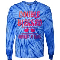 Double Blessed Grandpa Of Twins Grandfather Gift Tie-Dye Long Sleeve Shirt