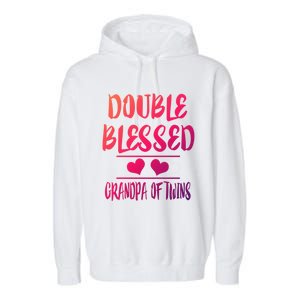 Double Blessed Grandpa Of Twins Grandfather Gift Garment-Dyed Fleece Hoodie