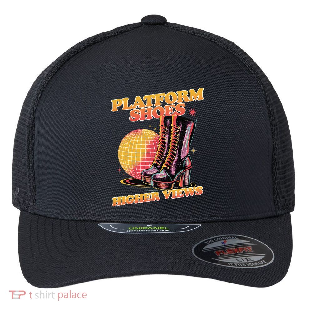 Disco Boots Groovy Retro 70s Dancing Soul Music Flexfit Unipanel Trucker Cap