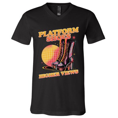 Disco Boots Groovy Retro 70s Dancing Soul Music V-Neck T-Shirt