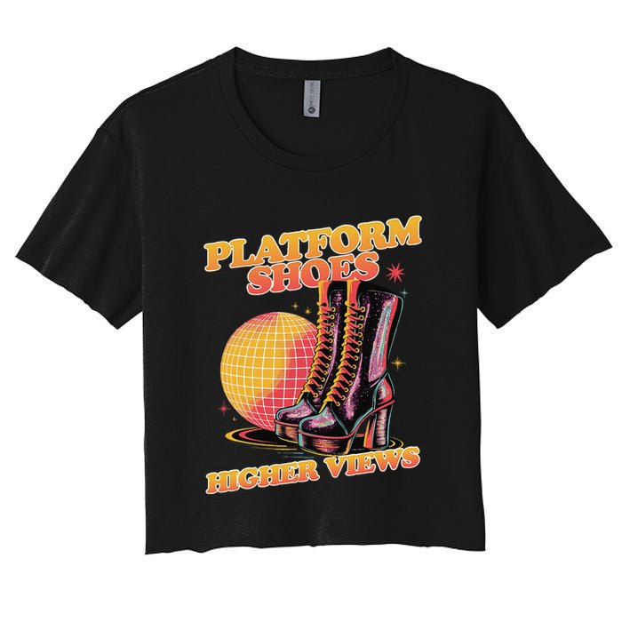 Disco Boots Groovy Retro 70s Dancing Soul Music Women's Crop Top Tee
