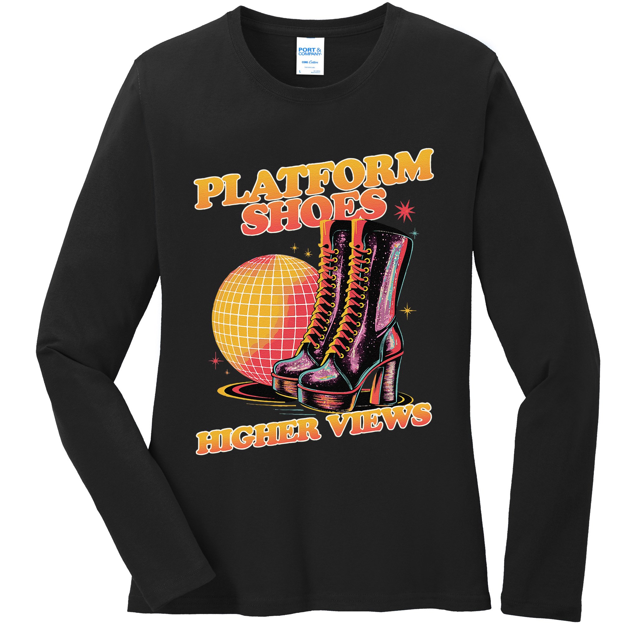 Disco Boots Groovy Retro 70s Dancing Soul Music Ladies Long Sleeve Shirt