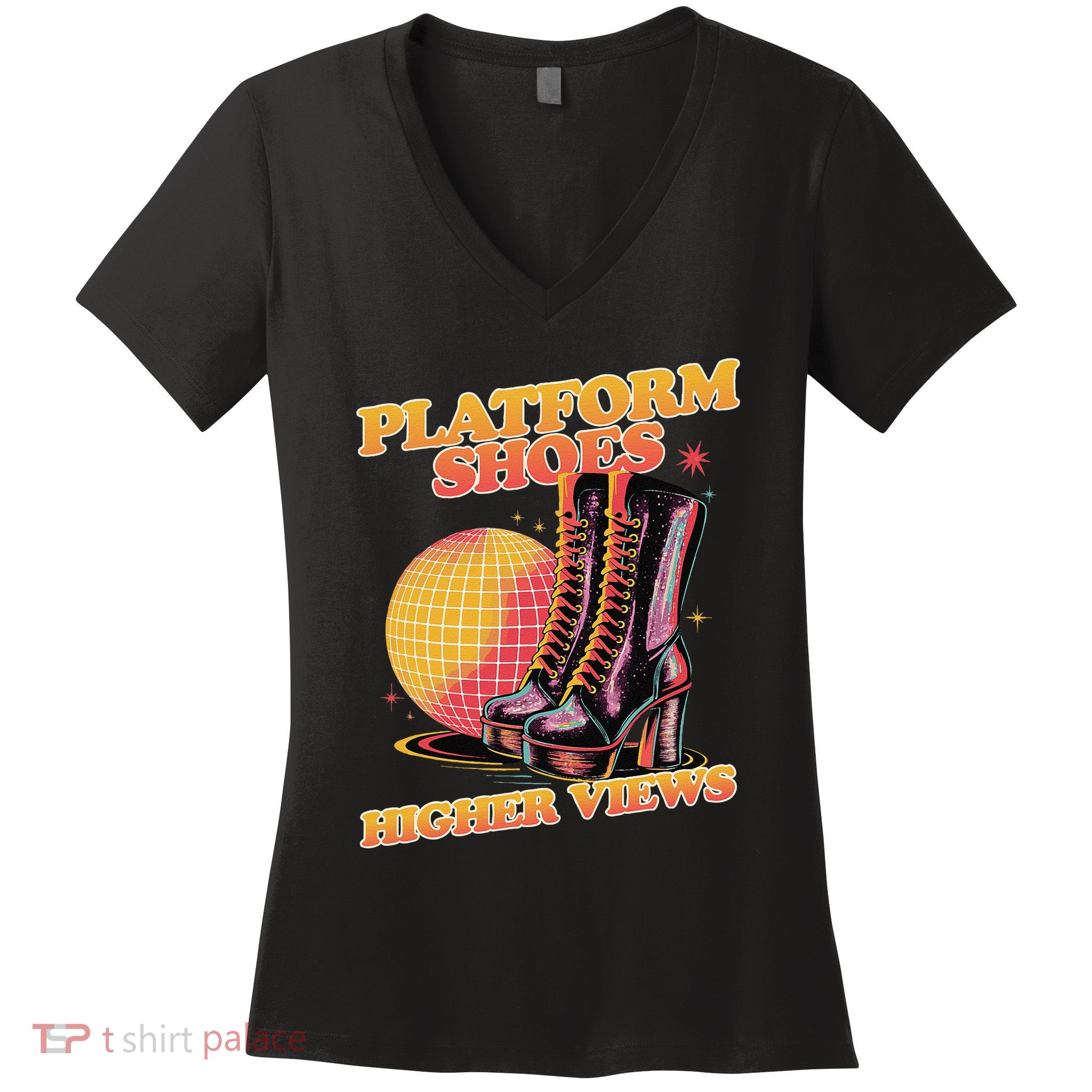 Disco Boots Groovy Retro 70s Dancing Soul Music Women's V-Neck T-Shirt