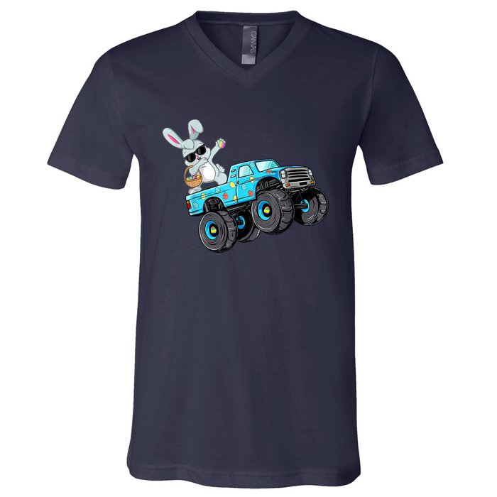 Dabbing Bunny Happy Easter Monster Truck Lovers B.oys K.ids V-Neck T-Shirt