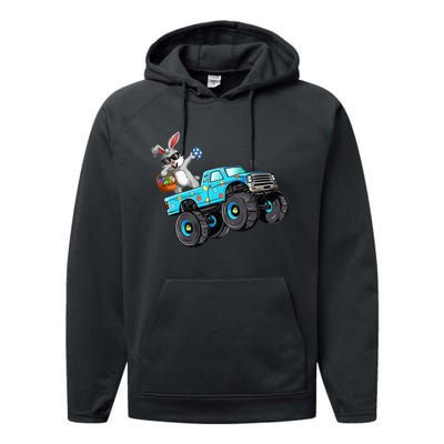 Dabbing Bunny Happy Easter Monster Truck Lovers Performance Fleece Hoodie