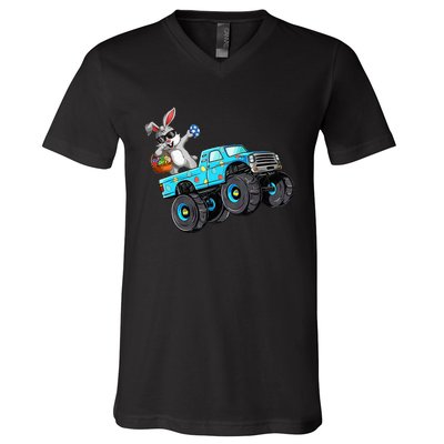 Dabbing Bunny Happy Easter Monster Truck Lovers V-Neck T-Shirt