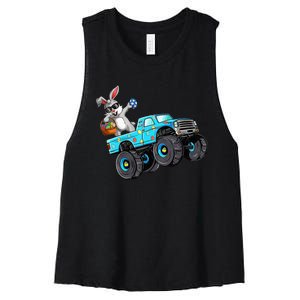 Dabbing Bunny Happy Easter Monster Truck Lovers Women's Racerback Cropped Tank