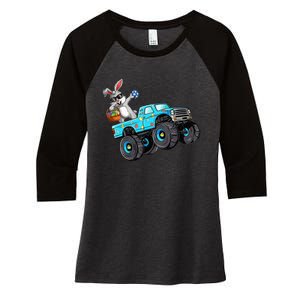 Dabbing Bunny Happy Easter Monster Truck Lovers Women's Tri-Blend 3/4-Sleeve Raglan Shirt